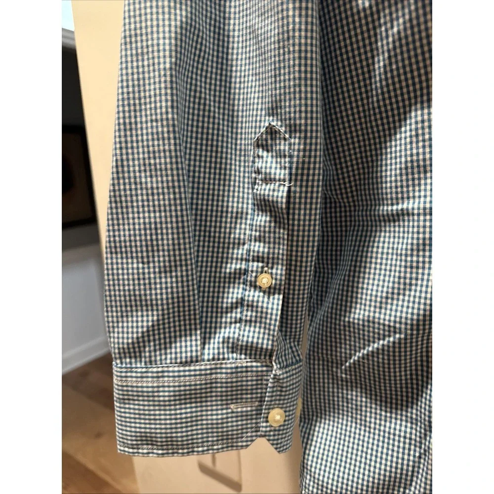 Banana Republic Non-iron Slim Fit Long Sleeve Mens Shirt L 16.5x33 Blue Check